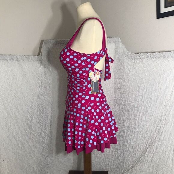 Sanqi NWT Pink & Blue Polka-Dot Swimdress Size L - Picture 4 of 8